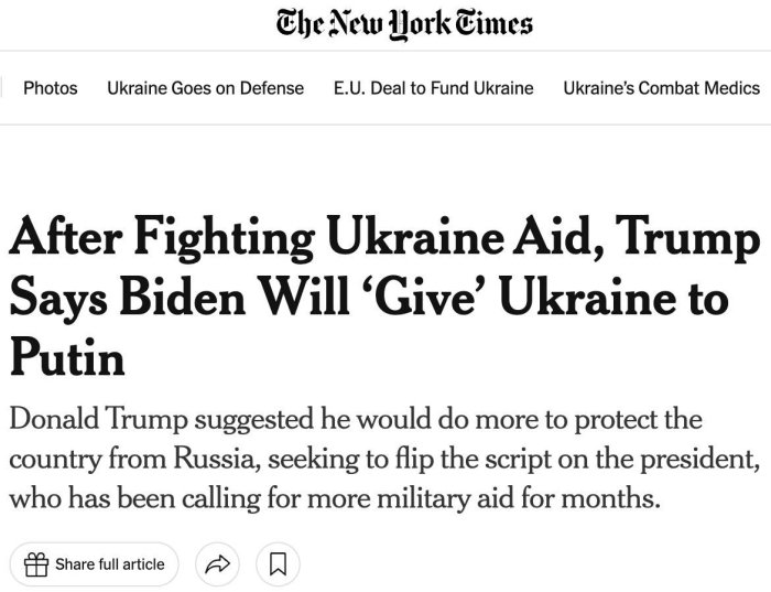  Bayden Ukrainani Putinga berib yubormoqchi, ammo men bunday qilmayman — Donald Tramp