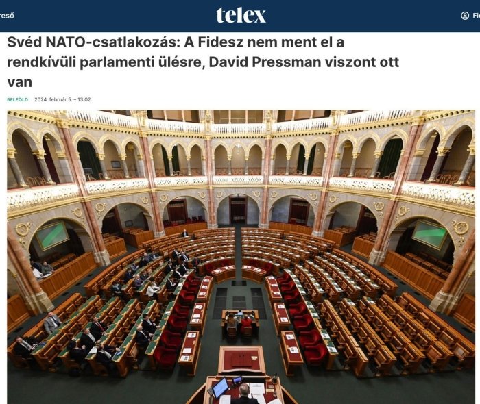 Orbanning Fidesz partiyasi deputatlari Shvesiyaning NATOga a’zoligi ratifikasiyasi bo‘yicha parlament yig‘ilishini boykot qildi — Telex
